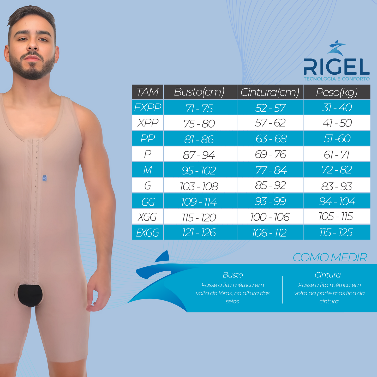 Cinta pós-operatório meia coxa masculina