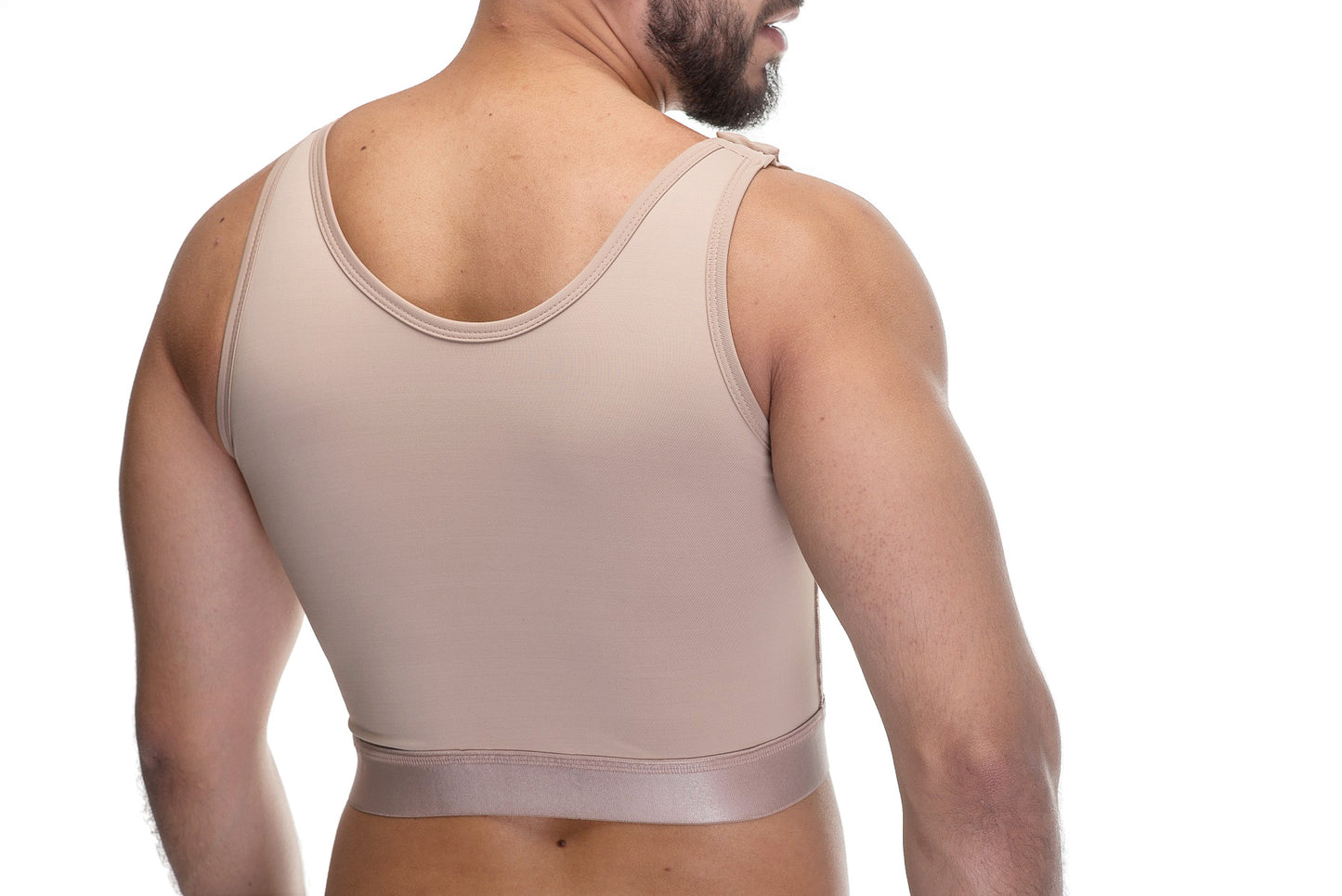 Colete curto masculino com alça regulável e fecho frontal