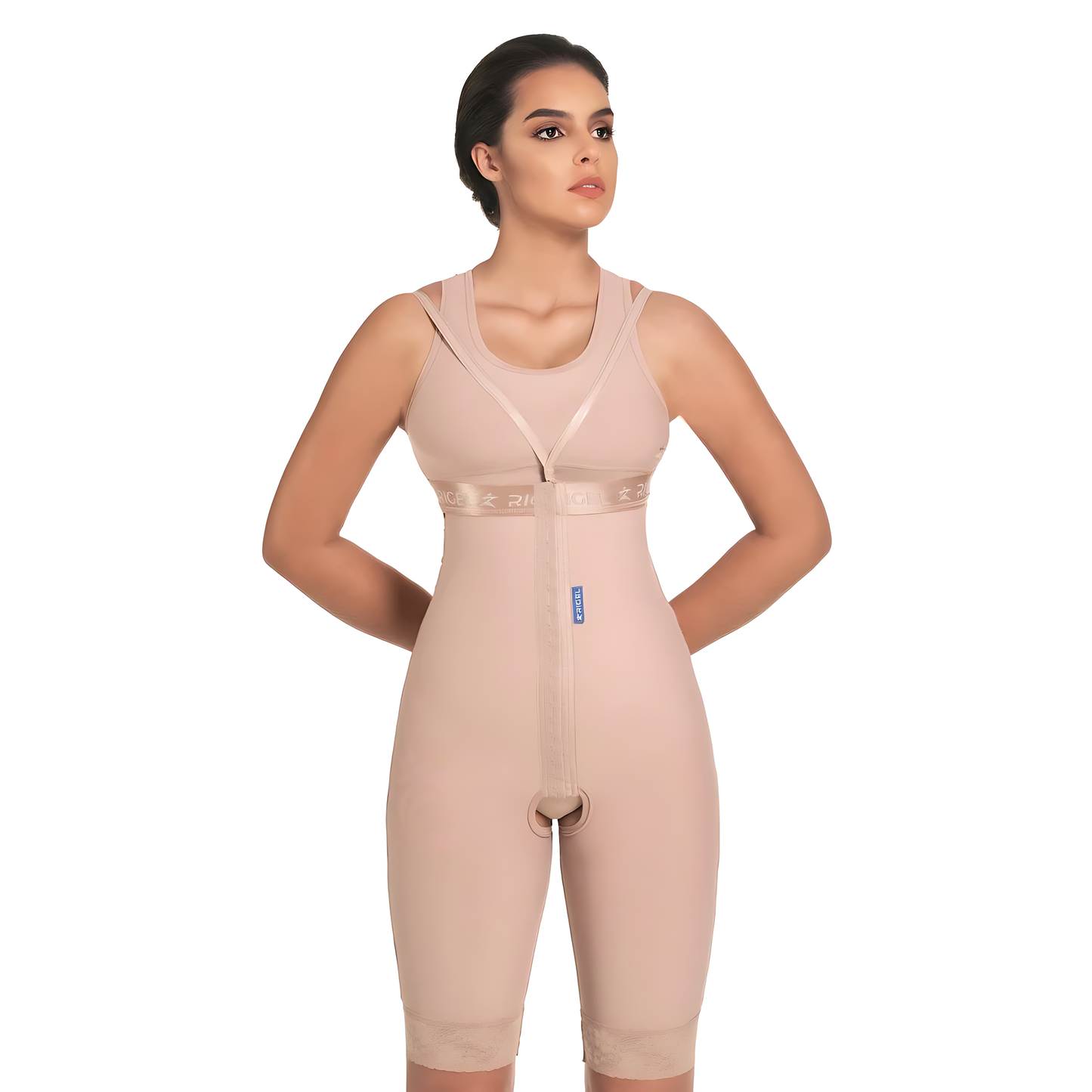 Cinta abdominal pós-operatório meia coxa com fecho frontal