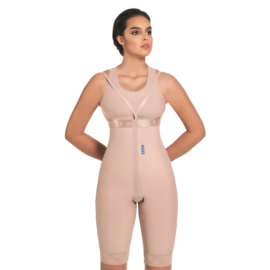 Cinta abdominal pós-operatório meia coxa com fecho frontal