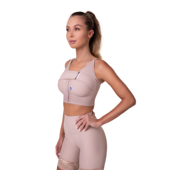 Sutiã pós-operatório alça fina com faixa e fecho frontal